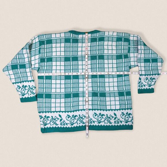 Vintage Grandma Sweater grid floral pattern Liz Baker Sport Plus Size 2X - Picture 4 of 4